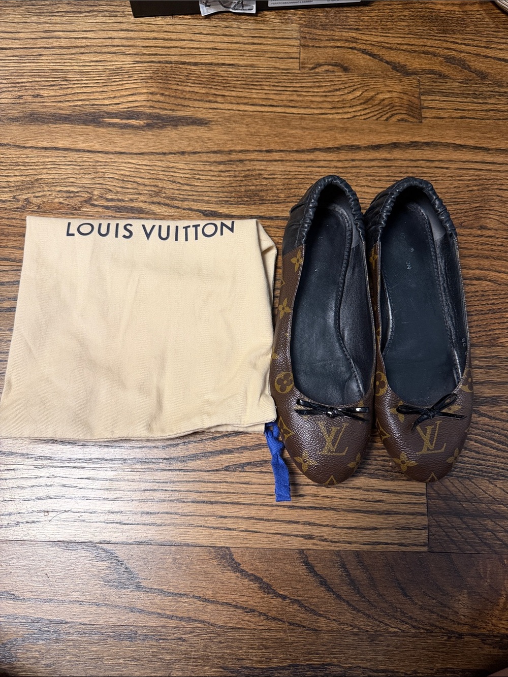 Louis Vuitton Brown & Gold Monogram Ballet Flats - Women's
